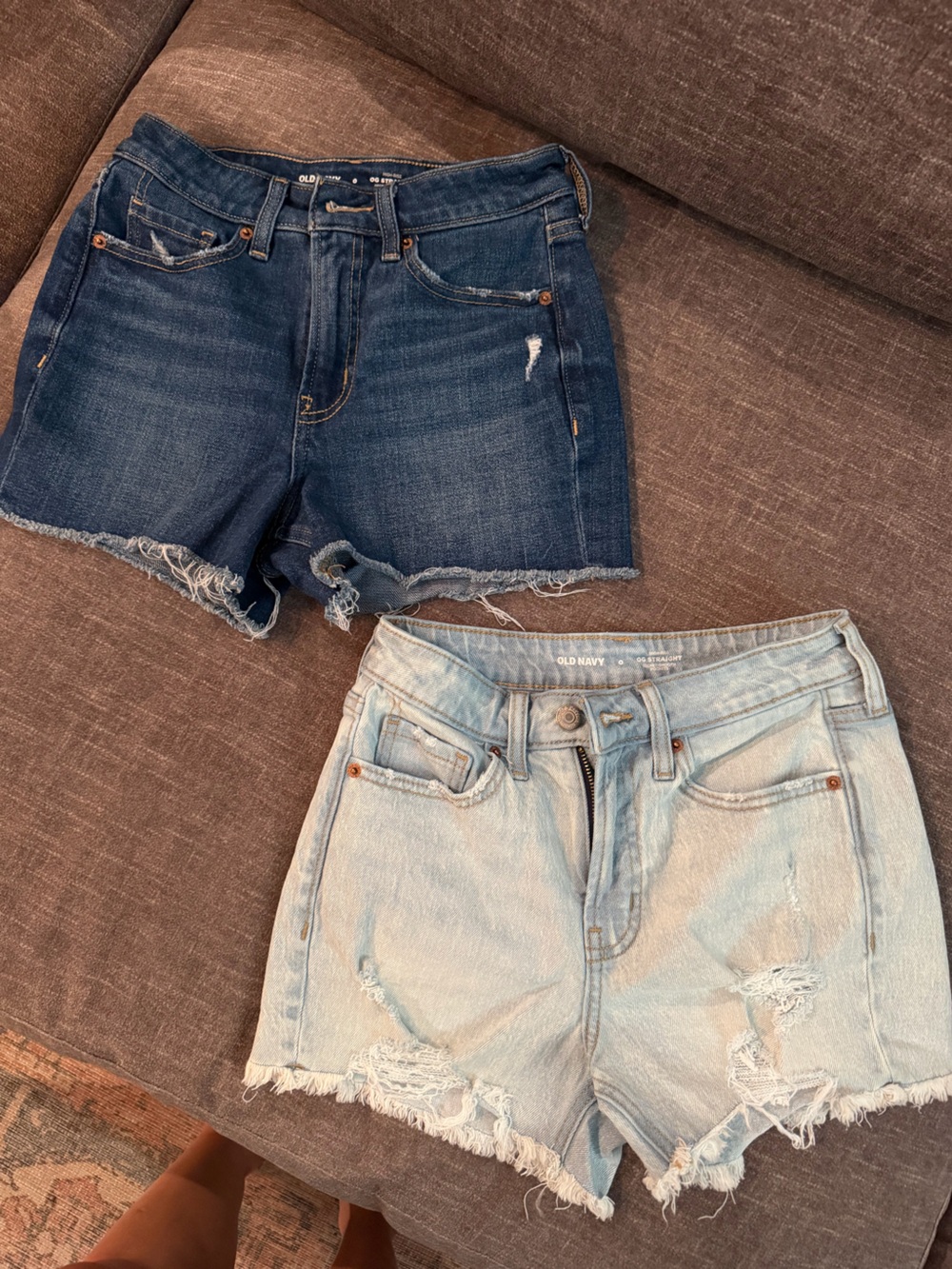 Old Navy Women’s Two-Tone Distressed Denim Shorts - Light Blue & Dark Blue